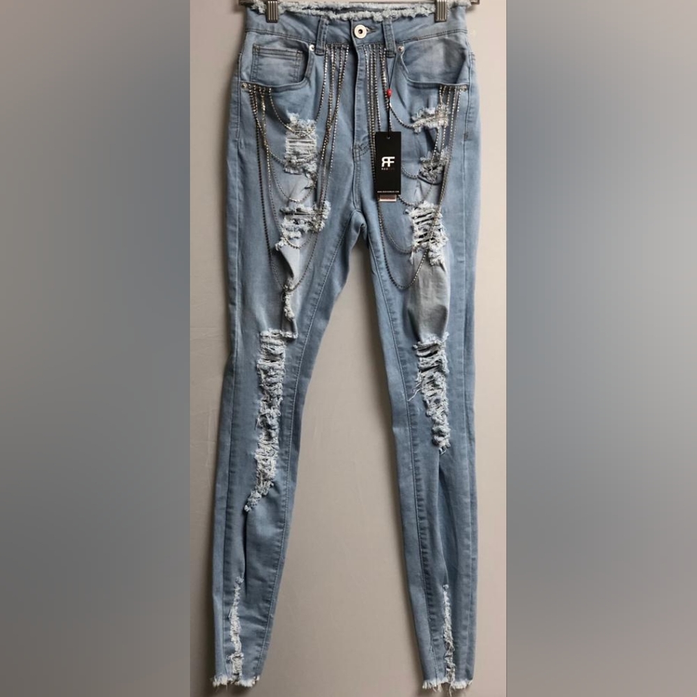 REDFOX Jeans Womens Size 7 Blue Denim Skinny Light Distressed